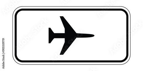 Standard Aircraft Crossing Road Sign – Minimalist Airplane Silhouette Traffic Warning Graphic for Airports and Airfield Zones isolated on white
