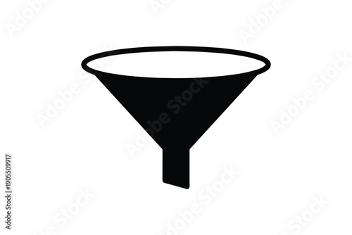 Black silhouette of funnel used for pouring liquids into narrow openings isolated on white background