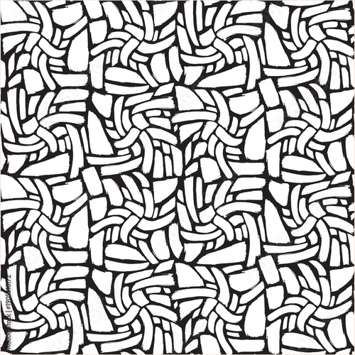 Dynamic monochrome vector template featuring a complex tessellating abstract design, creating a visually striking seamless pattern for modern backgrounds and graphic art