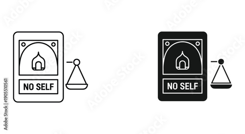 No Self Buddhist Card Illustration with Scales in Black and White