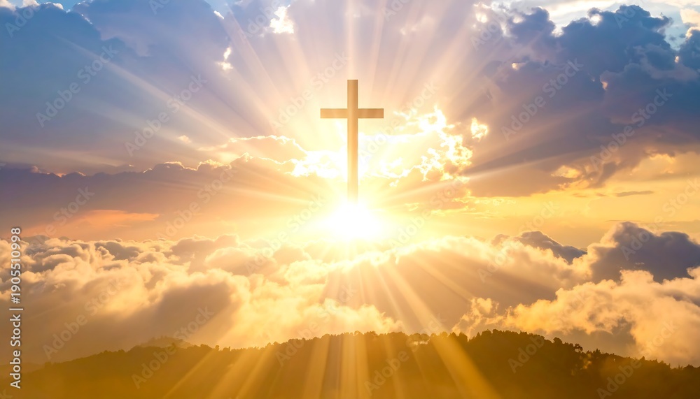 Fototapeta premium The Cross of Christ Shining Brightly in the Heavenly Sky.