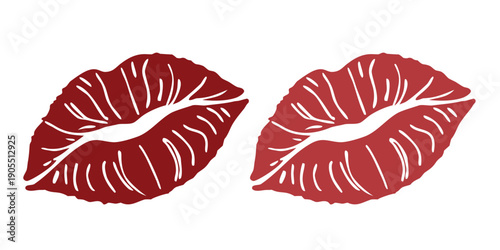 Lipstick Kiss Marks Vector Set, Red Lips Print Illustration