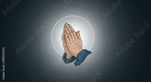 Hands clasped in prayer with a halo effect.