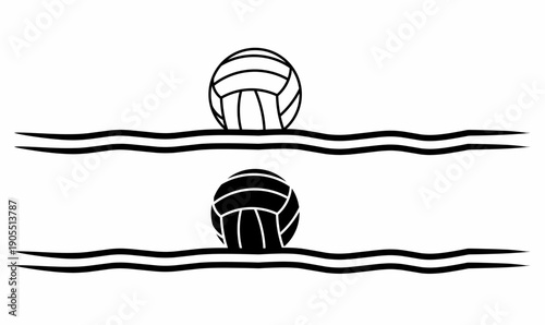 Water polo icon set in outline anf silhouette.ball and water. aquatic team game symbol, front view graphic for tournament, club, logo, poster, and web design, symbol