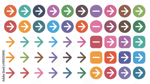 A vibrant collection of directional arrows in various colors and shapes, perfect for infographics, presentations, and user interface design