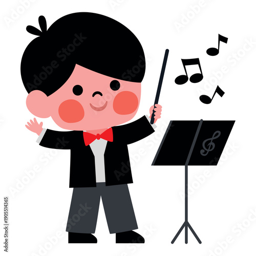Little Cartoon Kid Playing Music
