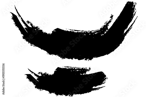 Black brush strokes on a clean background forming an abstract artistic image from a front viewpoint