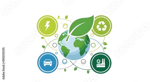Ilustración de vector de negocio sostenible o empresa verde.
 Concepto con íconos conectados relacionados con la protección ambiental y la sostenibilidad ecológica en una organización.