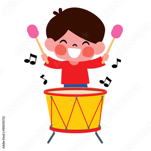 Little Cartoon Kid Playing Music