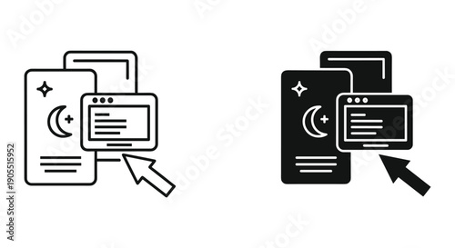 Mobile App Interface Design Elements with Arrows and Moon Symbol