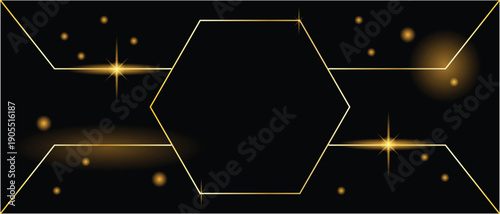 Glossy Shiny Hexagon Golden Banner on Black. Graphic design elements and resources vector art