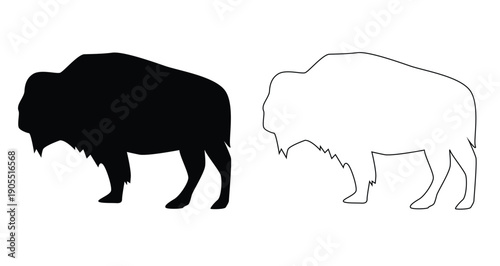 Silhouette of a Bison Buffalo Isolated on White. Animals and wildlife idea vector art