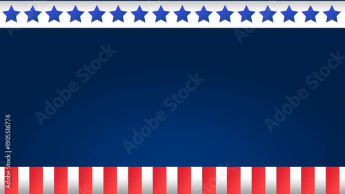Animated American flag background with empty space for text. Suitable for Independence Day, Memorial Day, Patriot Day, Veterans Day, President's Day, banners, etc
