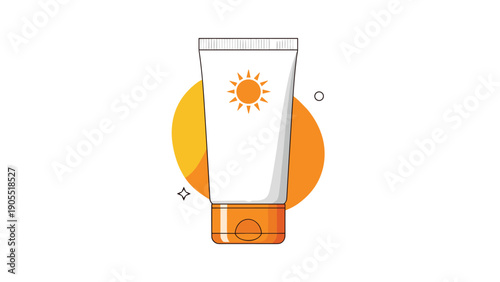 White tube of high protection sunscreen lotion features an orange cap and a sun symbol for beach safety.