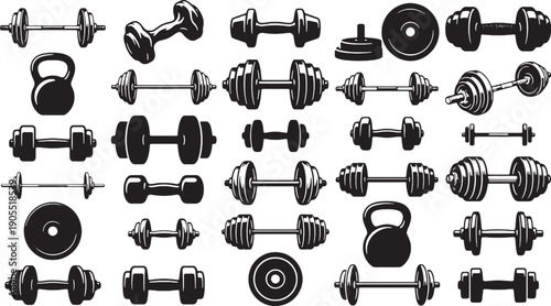 Dumbbell and Kettlebell Vector Icons Set