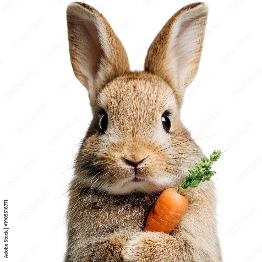 Obraz premium PNG of A cute brown rabbit holding a fresh carrot.