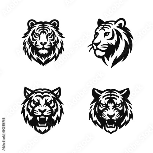 4 tiger head vector silhouette bundle