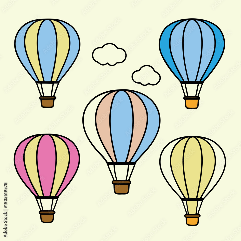 Fototapeta premium Six floating hot air balloons in flat design 