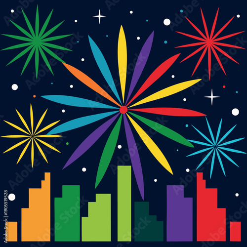 Six fireworks exploding in the night sky  each 