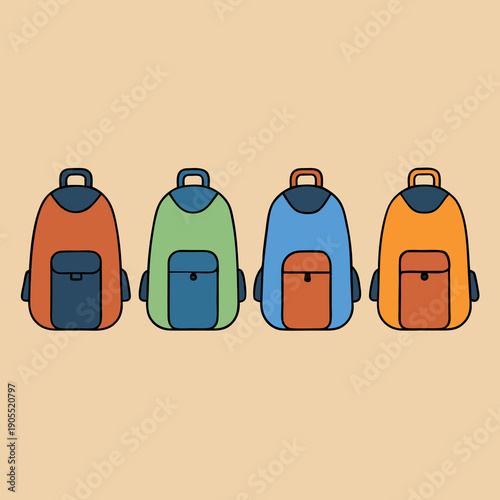Six vector backpacks in outdoor style each 