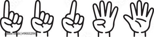 Children's hands.A set of drawings showing fingers from 1 to 5.one line vector icon illustration