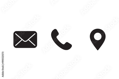Black Solid Contact Icons Email Phone Location Set