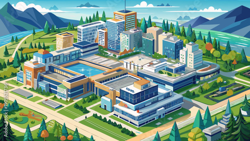 Very beautiful aerial view of the new St. Paul’s Hospital campus under construction in East Vancouver, highlighting modern healthcare infrastructure and urban development within a growing cityscape.
