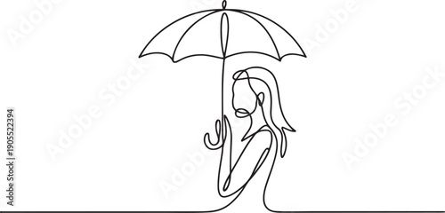 Continuous one line drawing woman holding umbrella.one line vector icon illustration