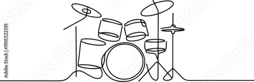 drum set one line vector drawing.one line vector icon illustration
