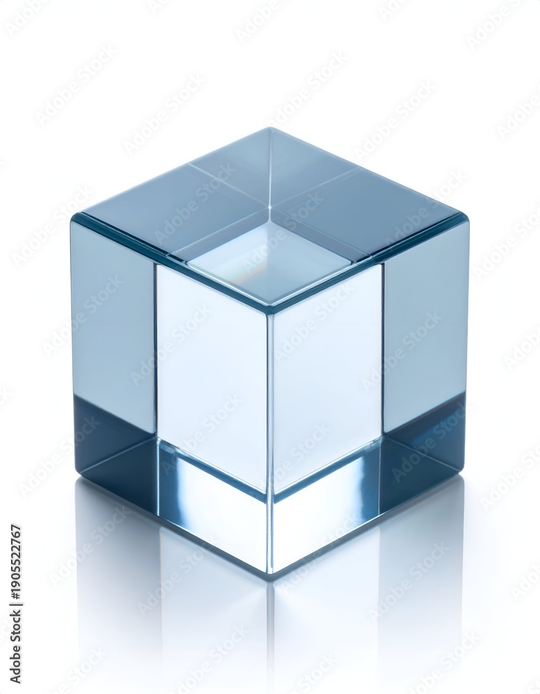 Fototapeta premium Elegant Crystal Cube - A Study in Light and Reflection.