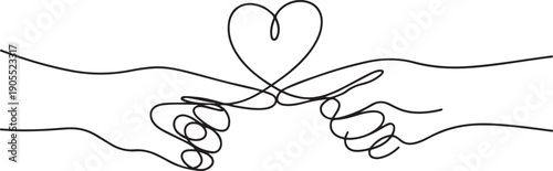 two Hands in one line.Touch your fingertips. Continuous line drawing.Love heart one line drawing.one line vector icon illustration