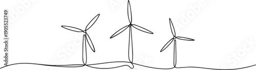 Continuous one line drawing set windmills or wind turbines hand drawn.one line vector icon illustration