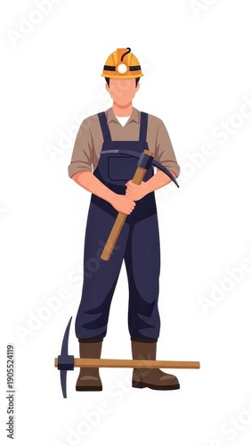Male Miner in Hard Hat and Overalls.