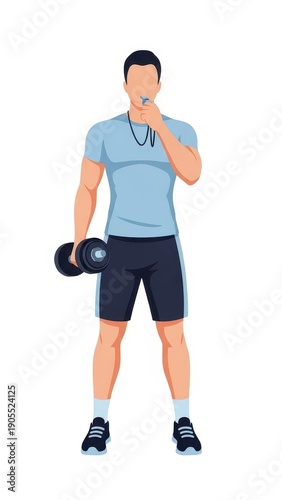 Man Exercising with Dumbbell and Headphones.