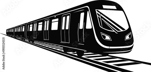 Modern Subway Train Silhouette Featuring High Speed Passenger Rail Design for Urban Public Transportation City Commuter Travel Rapid Transit Systems and Metropolitan Infrastructure Illustrations