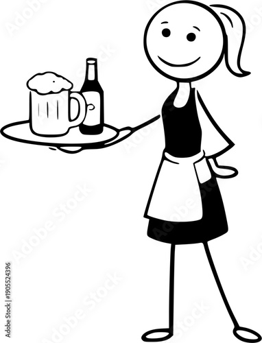 Stick figure waitress illustration