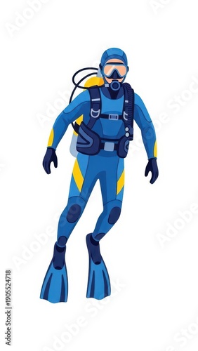 Scuba Diver in Blue Wetsuit Illustration.