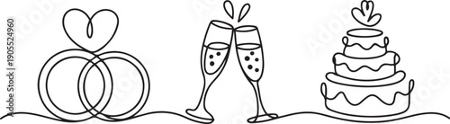 Wedding set icons hand drawn.one line vector icon illustration