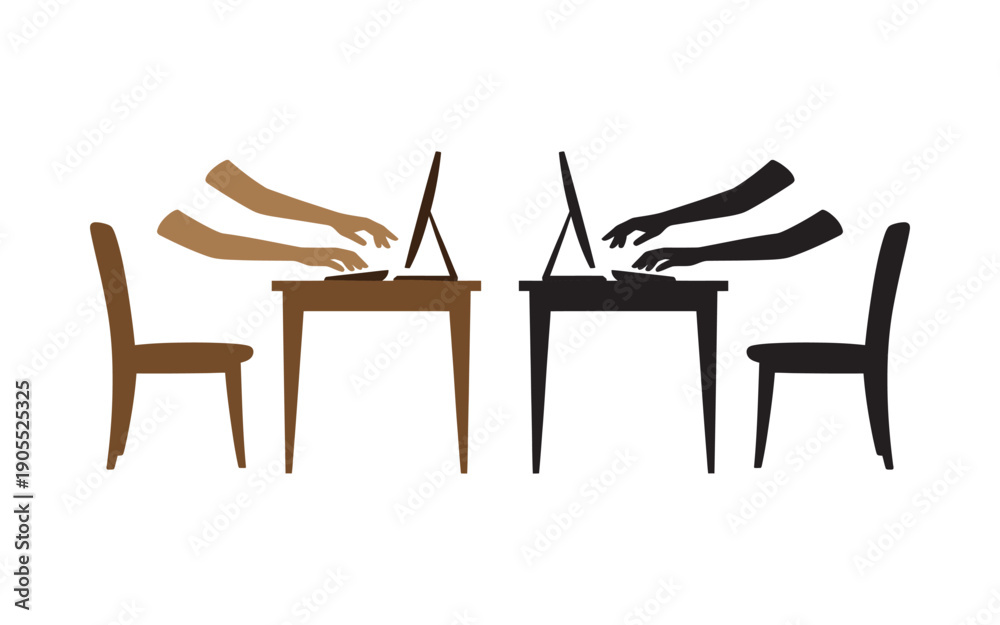 Fototapeta premium Coworkers Working on Laptop in Creative Office Workspace Vector