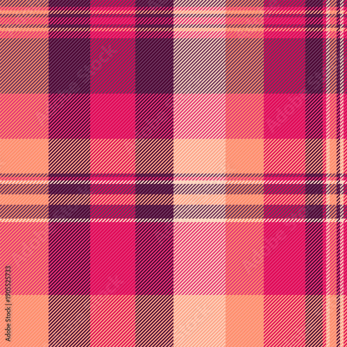 Flannel background fabric pattern, best seamless tartan plaid. Classical texture check textile vector in pink and red colors.