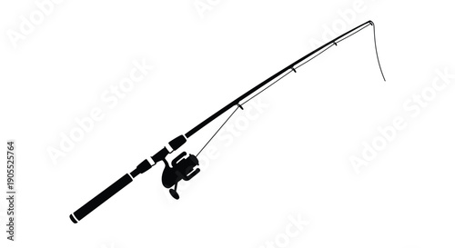A striking black silhouette depicts a fishing rod and reel showcasing angling equipment and recreation silhouette high quality professional detailed modern elegant