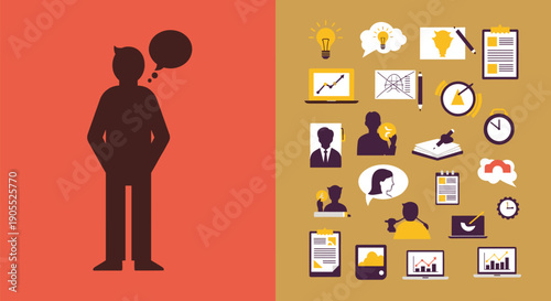 Flat vector illustration set of a woman silhouette with wine champagne and grapes as a business success concept icon