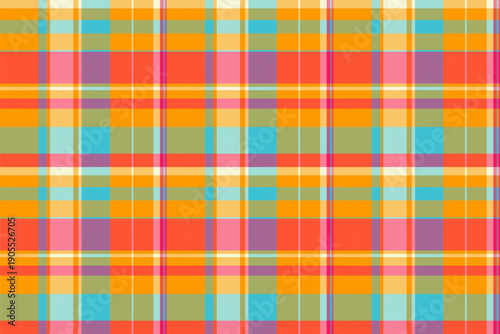 Wide pattern tartan fabric, back to school textile plaid texture. Trendy seamless check vector background in bright and cyan colors.