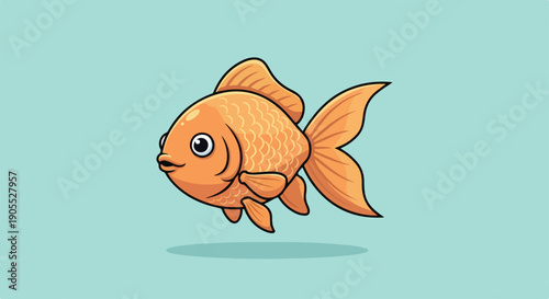 Cartoon goldfish swimming in water against a light blue background with a subtle shadow underneath.