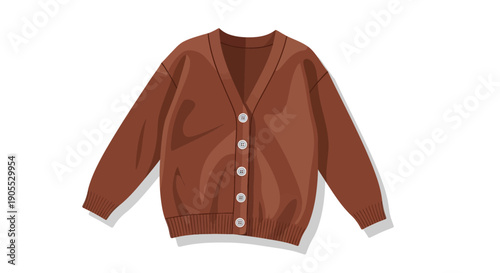 A digitally created illustration of a brown cardigan sweater displayed on a white background silhouette high quality professional detailed modern elegant stylish