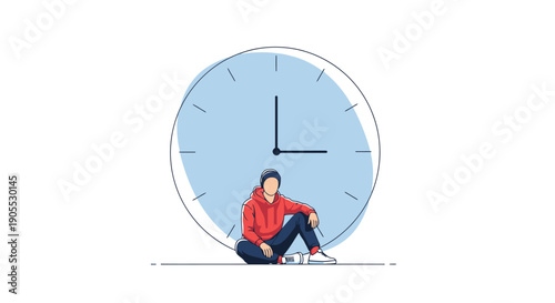 Person Sitting Beside Large Clock Face