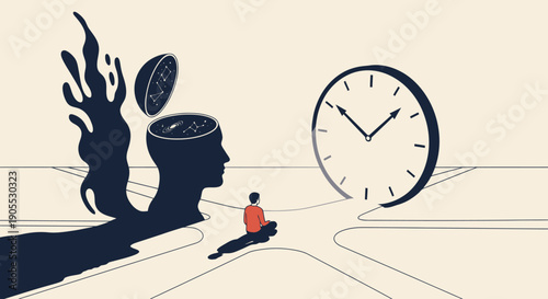 Person Contemplating Time with Open Head