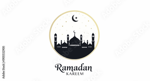 Elegant Mosque Silhouette and Crescent Moon for Ramadan Celebration