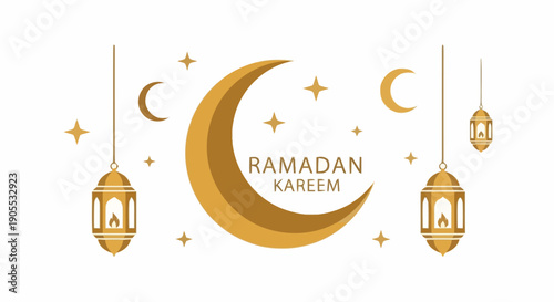 Elegant Ramadan Greeting with Crescent Moon and Lanterns for Celebrations