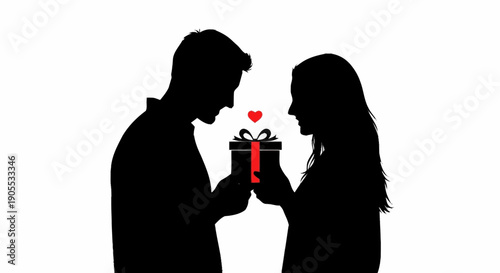 Silhouette of a Couple Sharing a Gift in a Romantic Setting
